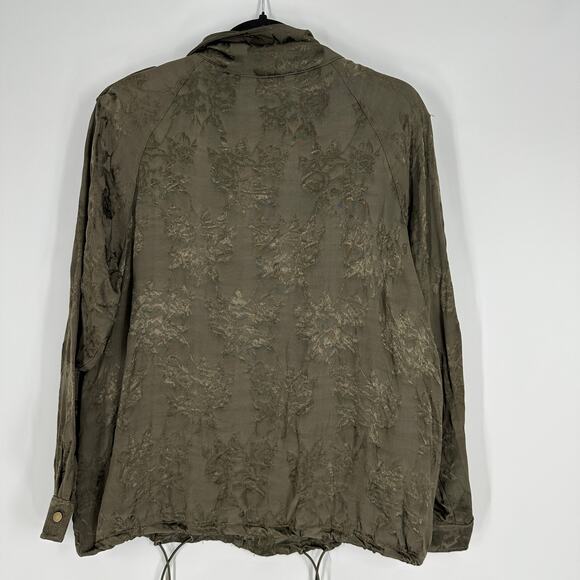 Bianca Nygard Olive Green Subtle Floral Pattern Drawstring Hem Bomber Jacket Med - Picture 3 of 8